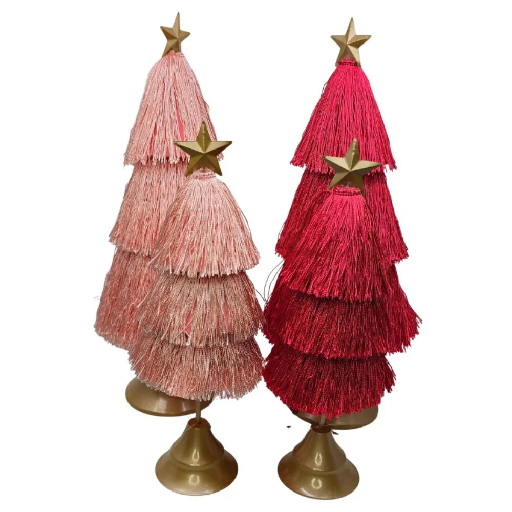 Ashland Tassel Tiered Tree Tabletop Decor w/ Matted Gold Star Tree Topper NEW